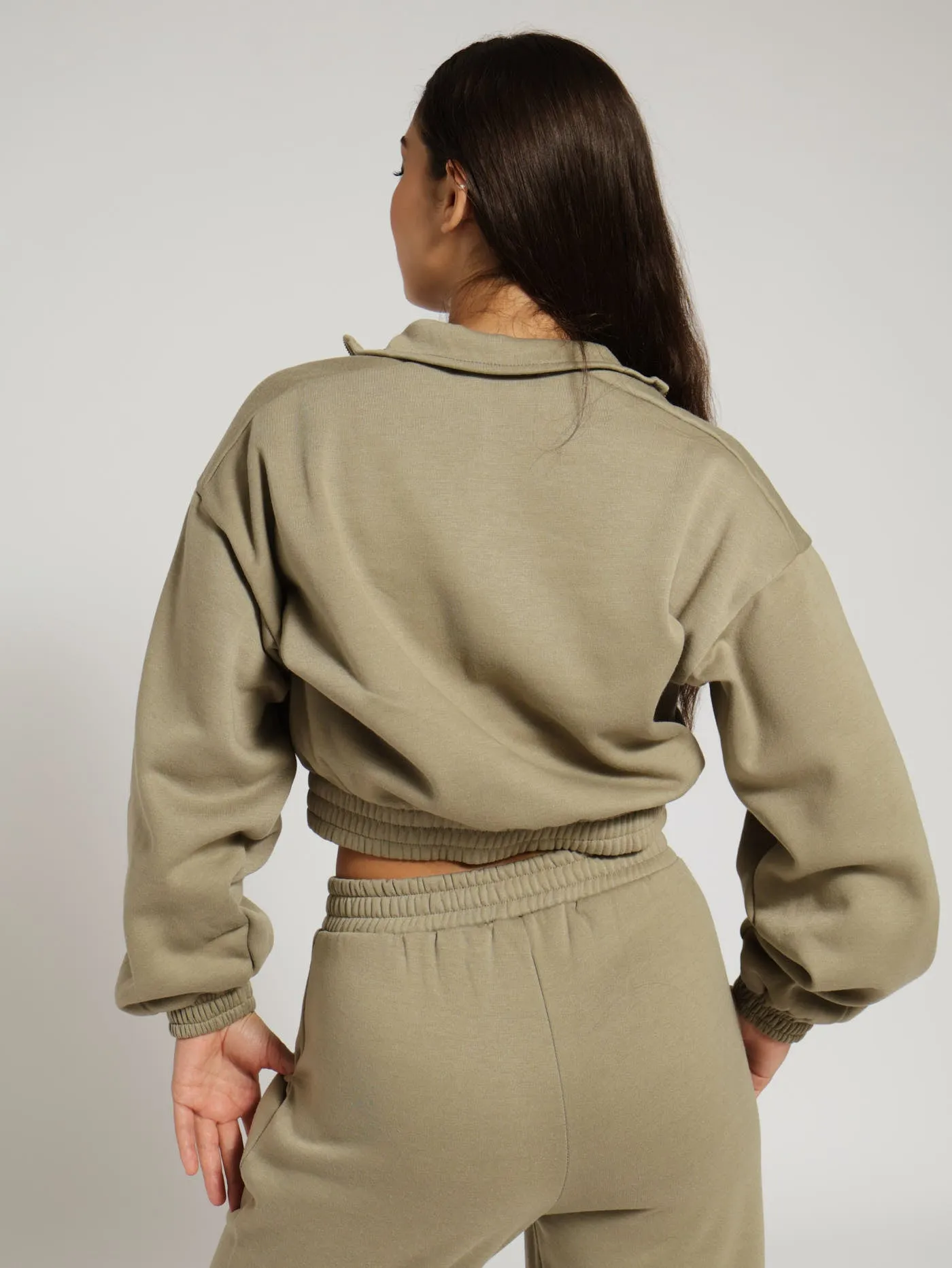 1/4 Zip Drawstring Hem Pullover - Fatigue