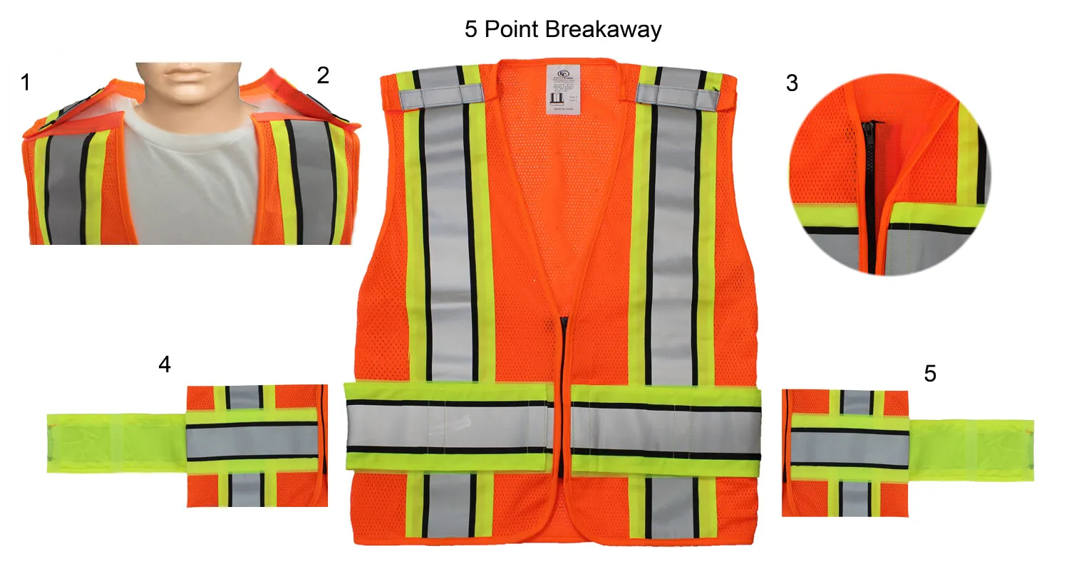 5 Point Breakaway Reflective Plain Duty Vest (Orange)