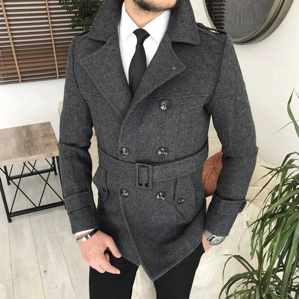 Arctic Anthracite Double Breasted Over Coat by ITALIAN VEGA®