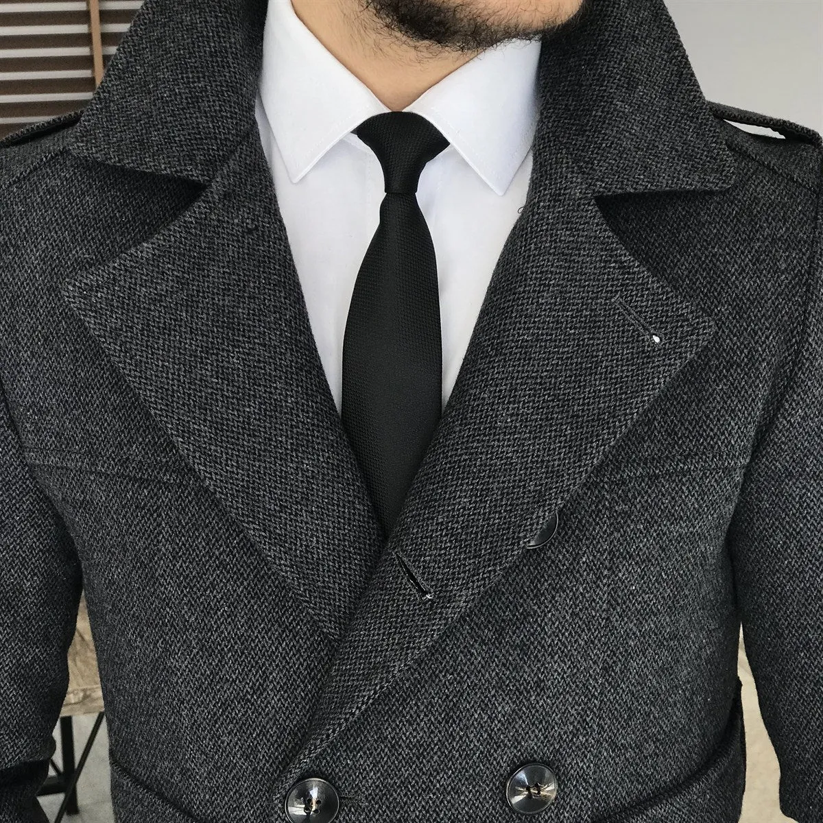 Arctic Anthracite Double Breasted Over Coat by ITALIAN VEGA®