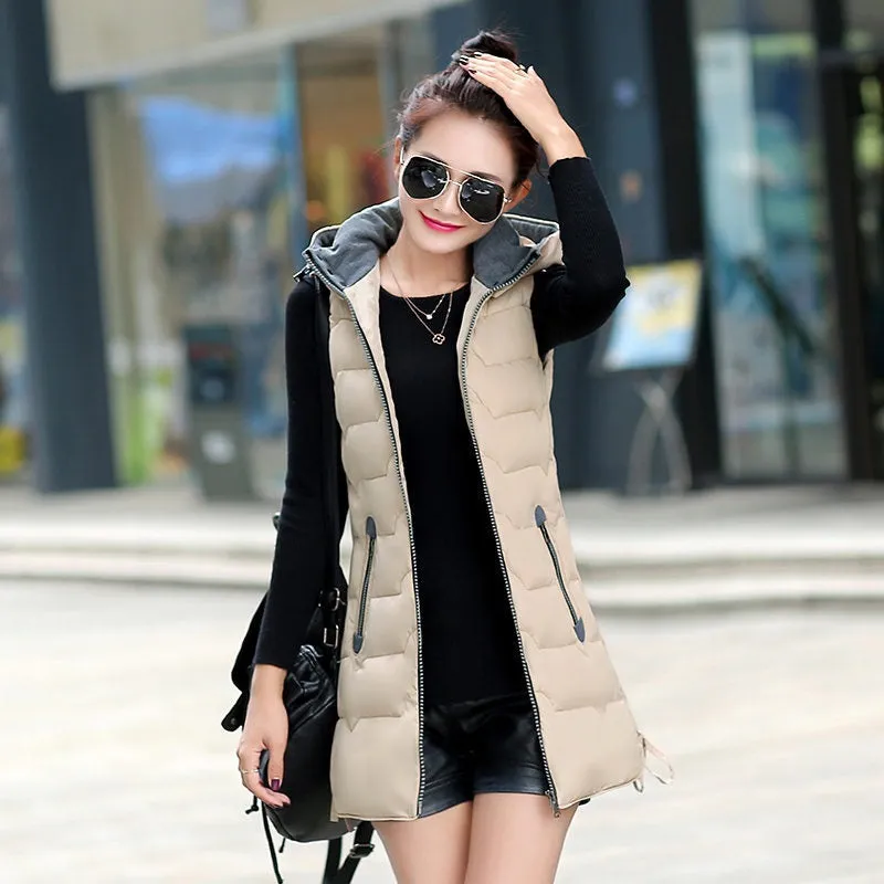 Autumn Winter Hooded Long Vest PufferJacket