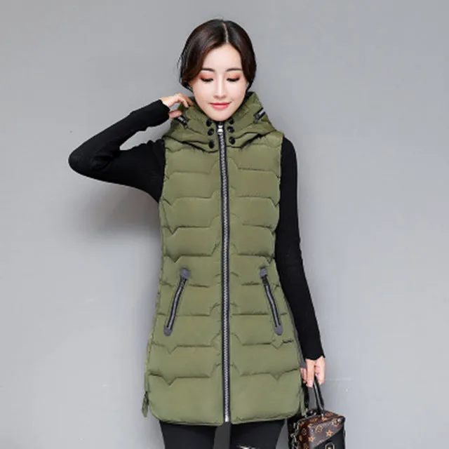 Autumn Winter Hooded Long Vest PufferJacket