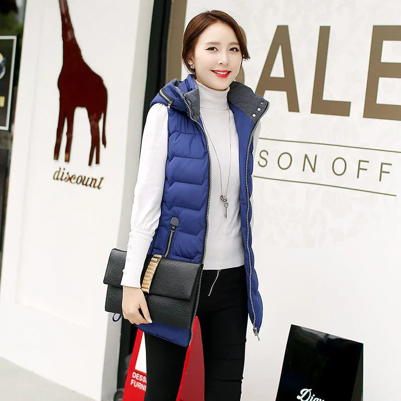 Autumn Winter Hooded Long Vest PufferJacket