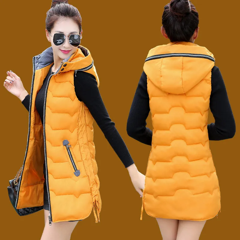 Autumn Winter Hooded Long Vest PufferJacket