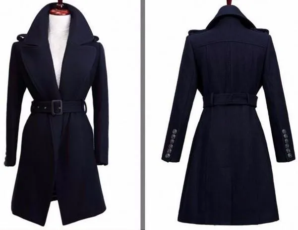 Belted Navy Wool Coat