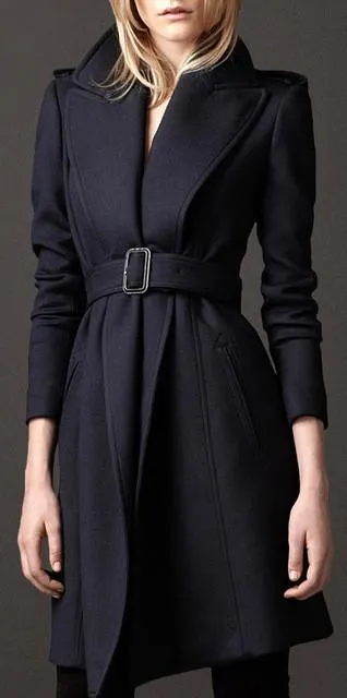 Belted Navy Wool Coat