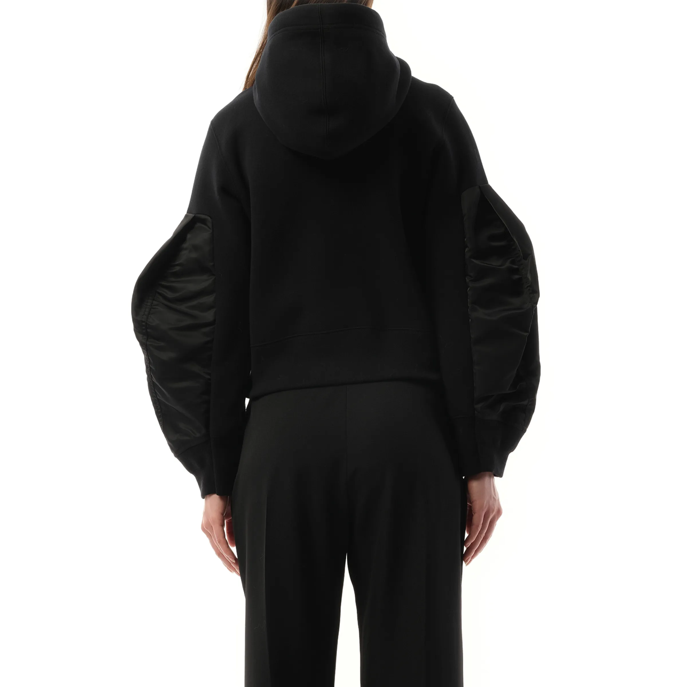 Big Sleeve Nylon Twill x Sponge Sweat Hoodie in Black