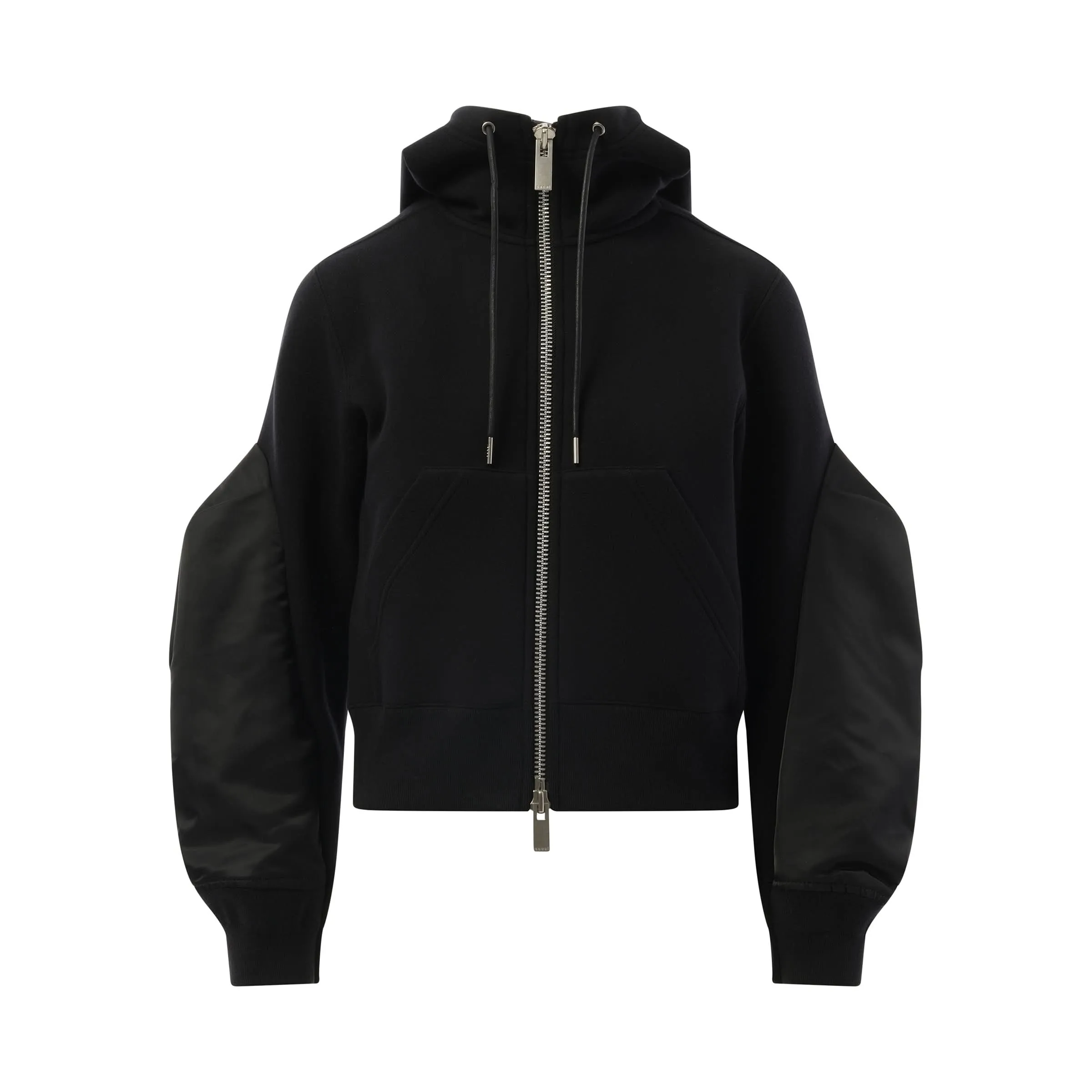 Big Sleeve Nylon Twill x Sponge Sweat Hoodie in Black