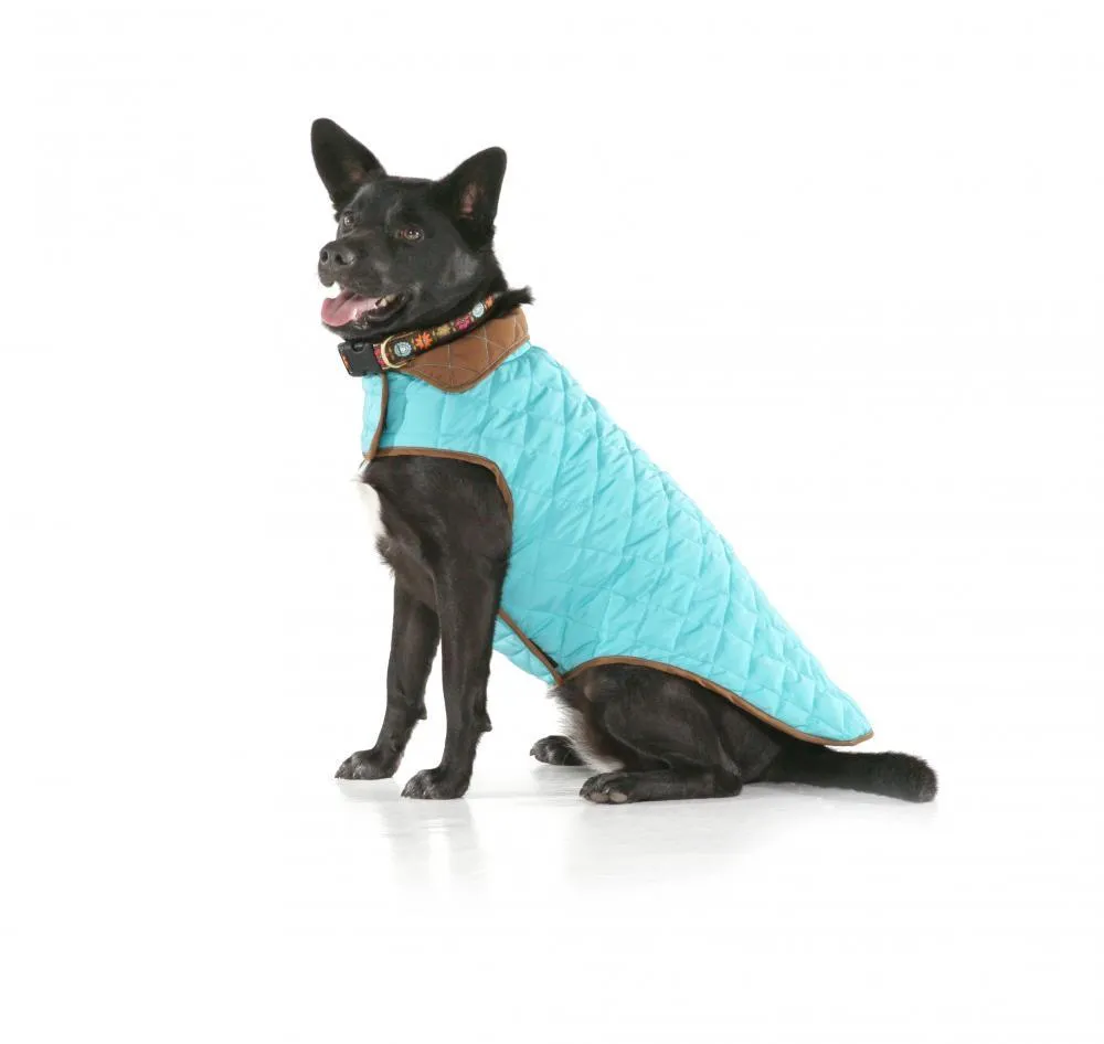 Blue / Brown Winter Dog Coat - Reversible - UpCountry Aqua/Brown Diamond Quilted Coat