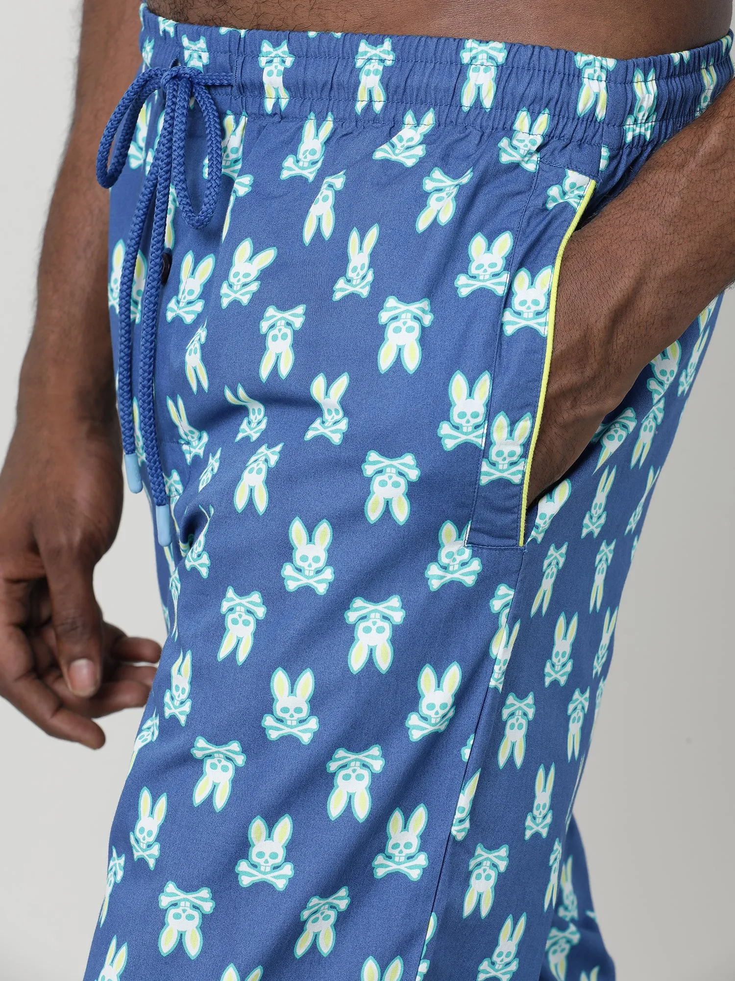 Blue Cotton Ankle Length Lounge Pants