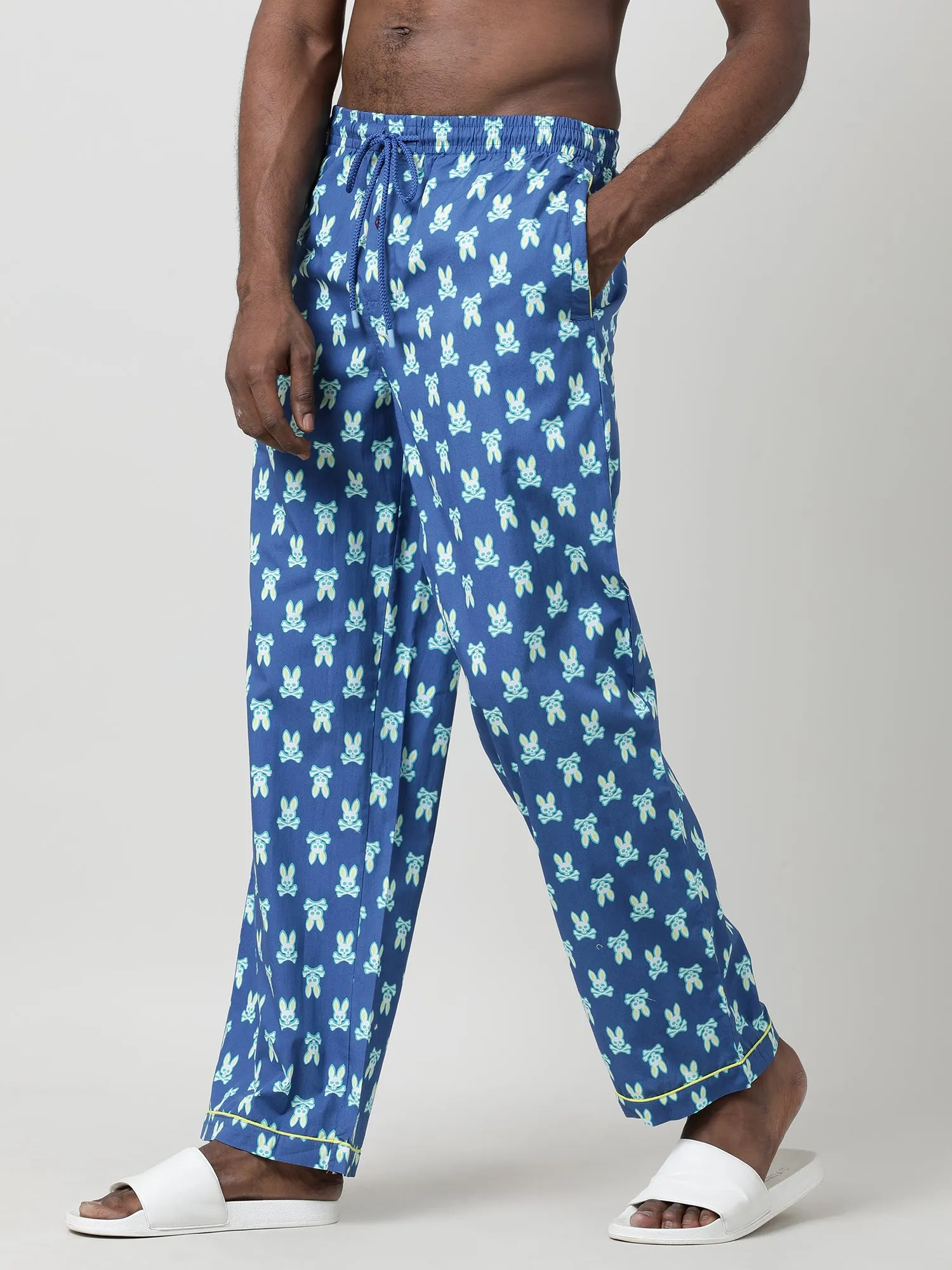 Blue Cotton Ankle Length Lounge Pants