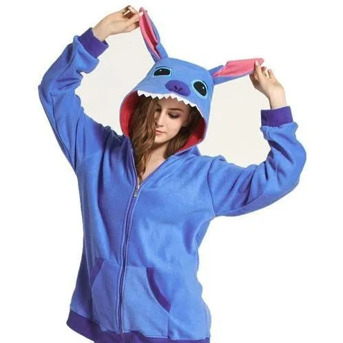 Blue Stitch Animal Theme Hoodie