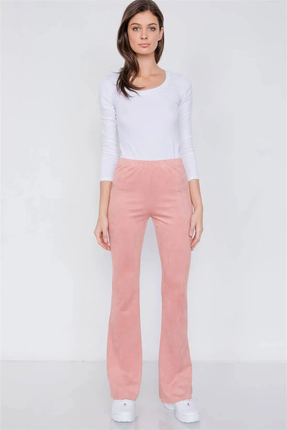 Blush Suede High-Waist Vintage Raw Hem Flare Pants /3-3