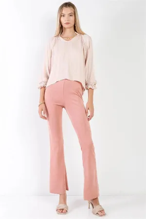 Blush Suede High-Waist Vintage Raw Hem Flare Pants /3-3