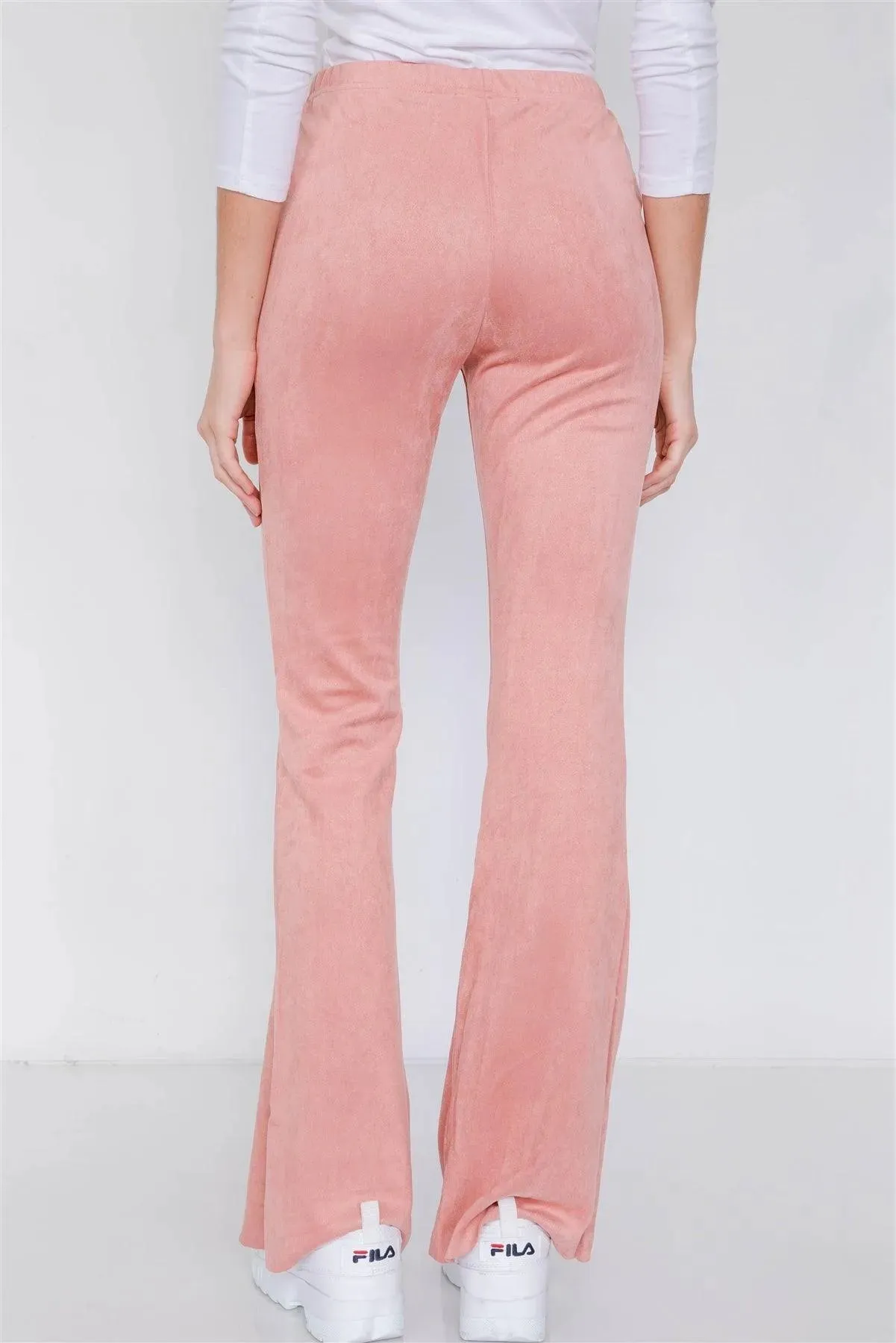 Blush Suede High-Waist Vintage Raw Hem Flare Pants /3-3