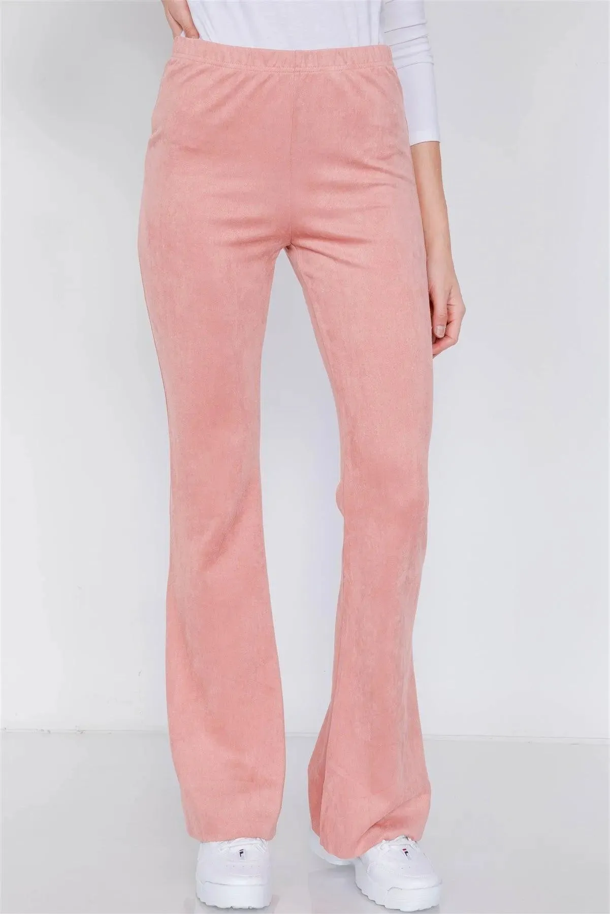 Blush Suede High-Waist Vintage Raw Hem Flare Pants /3-3