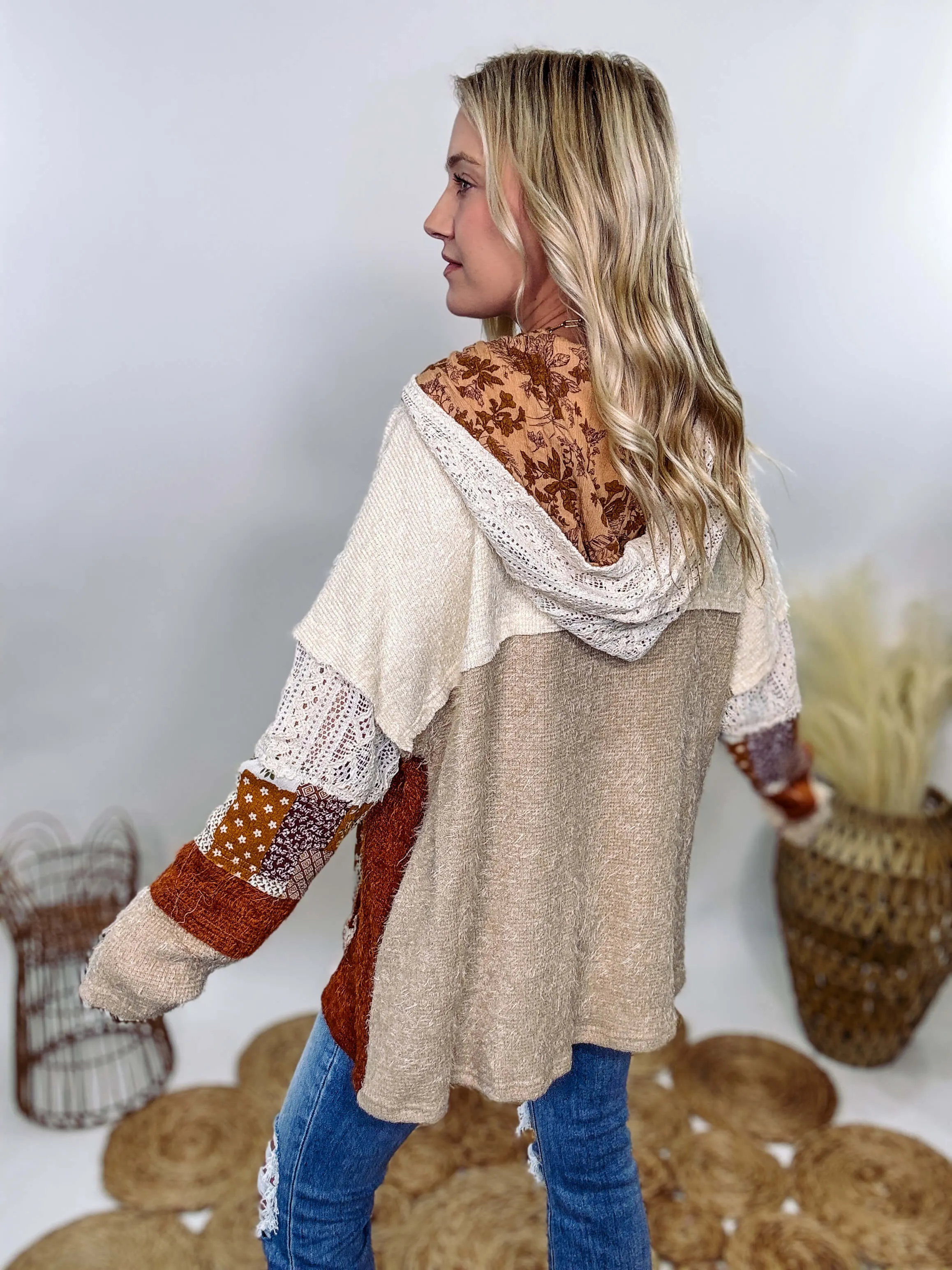 Boho Patchwork Oversized Hoodie with Lace and Floral Details by Oli & Hali