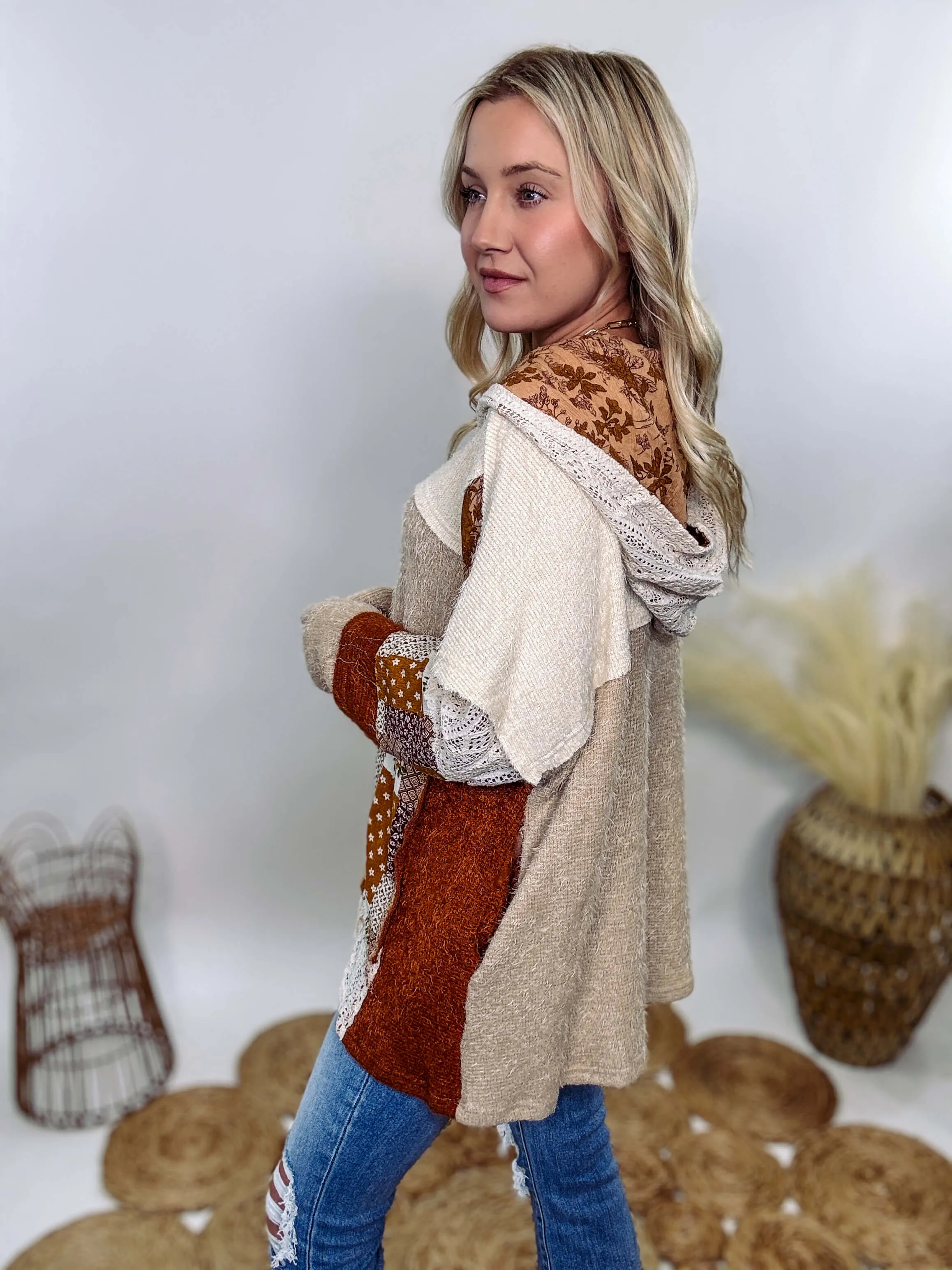 Boho Patchwork Oversized Hoodie with Lace and Floral Details by Oli & Hali