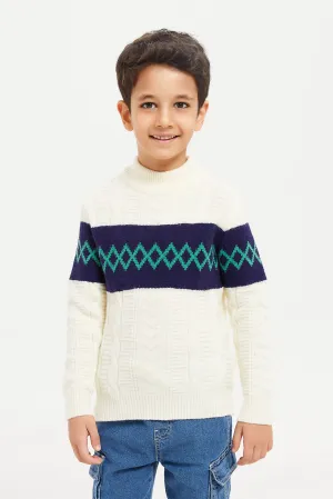 Boys Cream Cable Turtle Neck Jumper