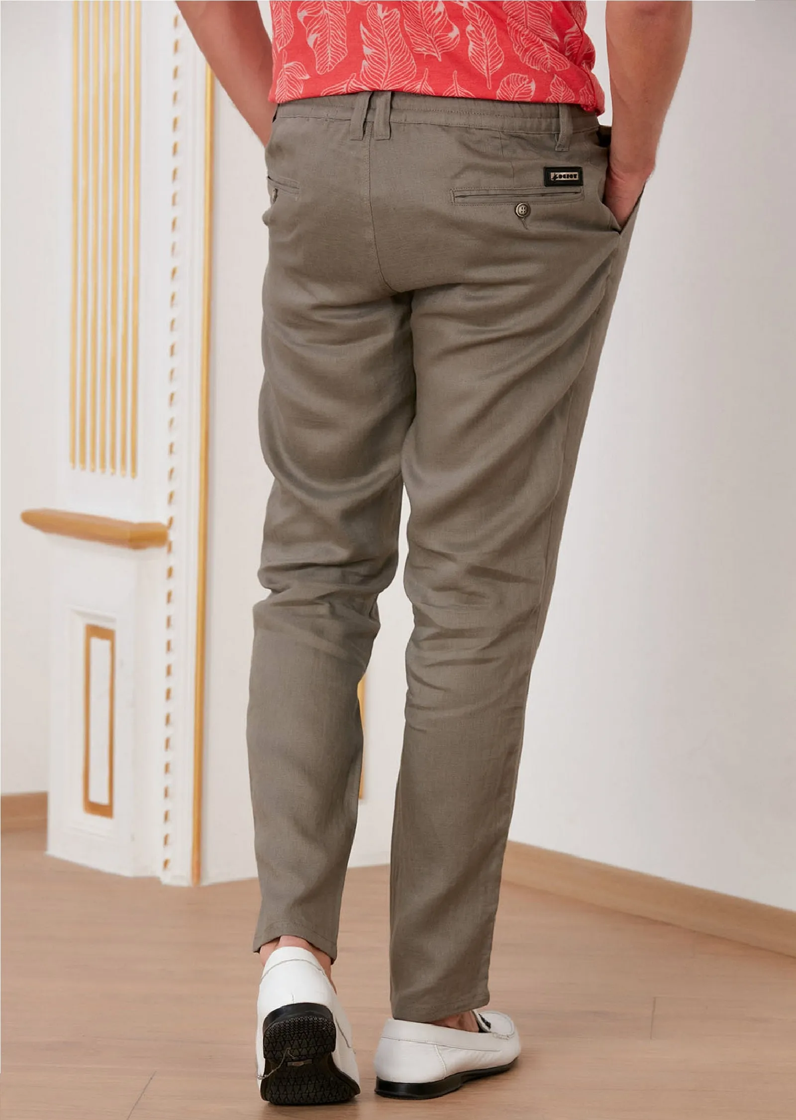 Brown Linen Elastic Waistband Pants