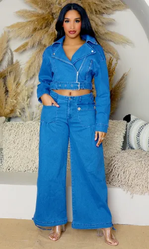 Chic Denim | Belted Set - Dark  Dark Blue FINAL SALE