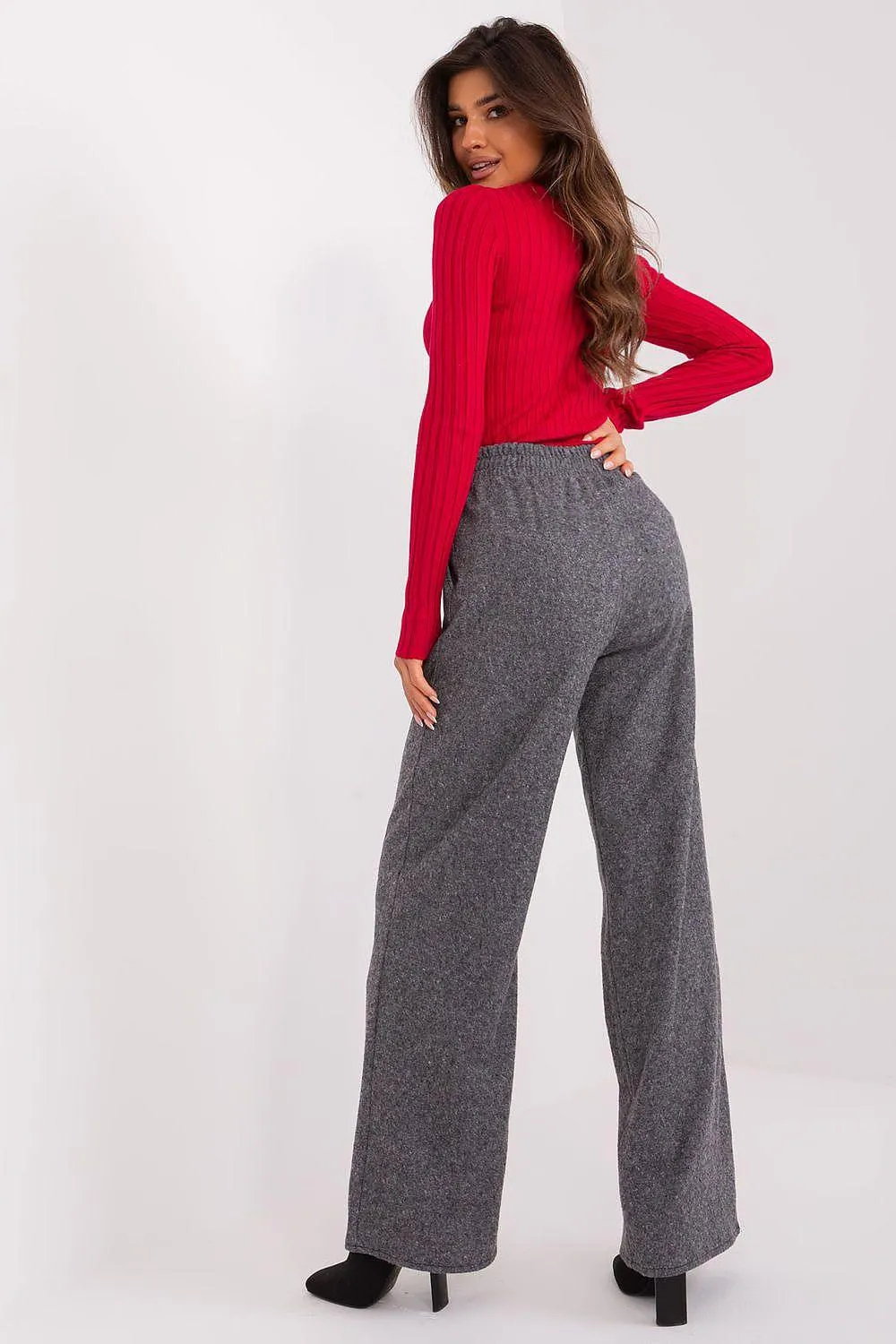 Chic Gray-Black High-Waisted Wide-Leg Pants for Modern Women