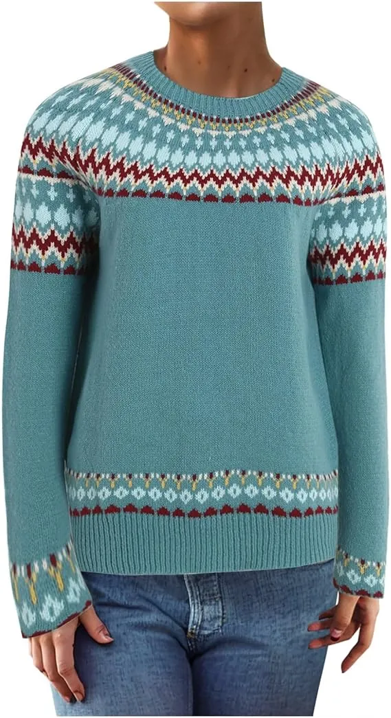 Colorful Blue Fair Isle Sweater with Rich Patterns