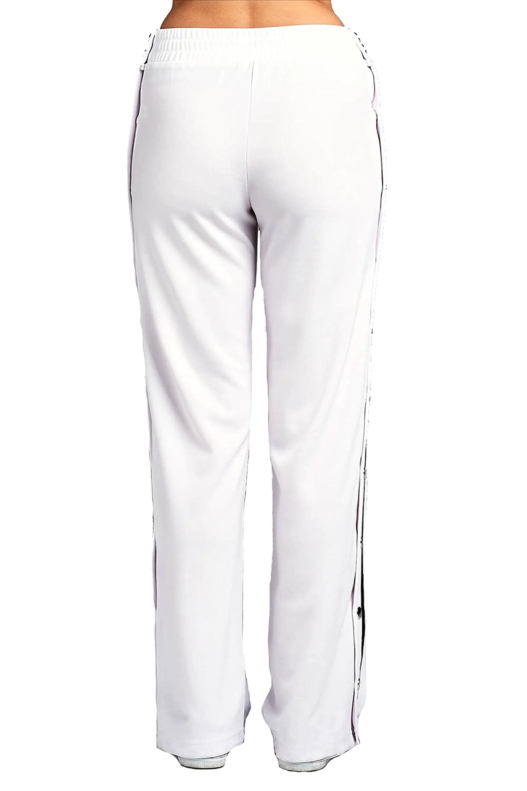 Elastic High Waist Wide Leg Side Split Stripe Snap-On Buttoned Casual Tearaway Long Sweatpants