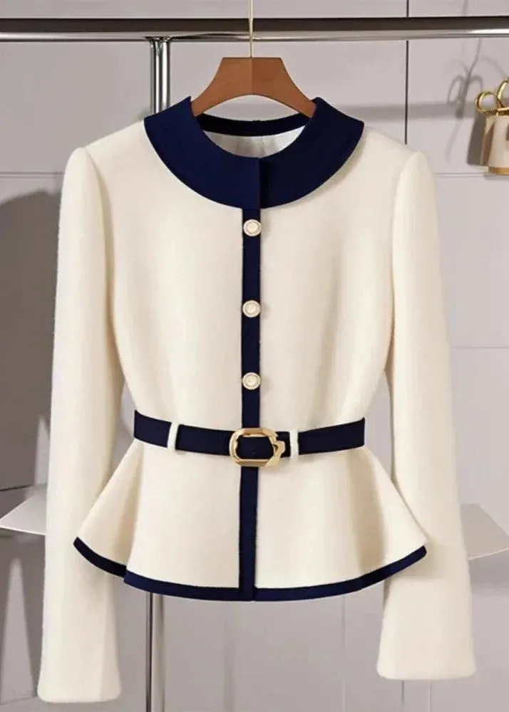 Elegant European-Inspired Cashmere Sweater Cardigan with Belt