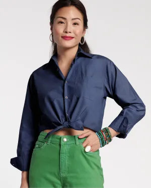 Ellie Crop Button Down Cotton Poplin Navy