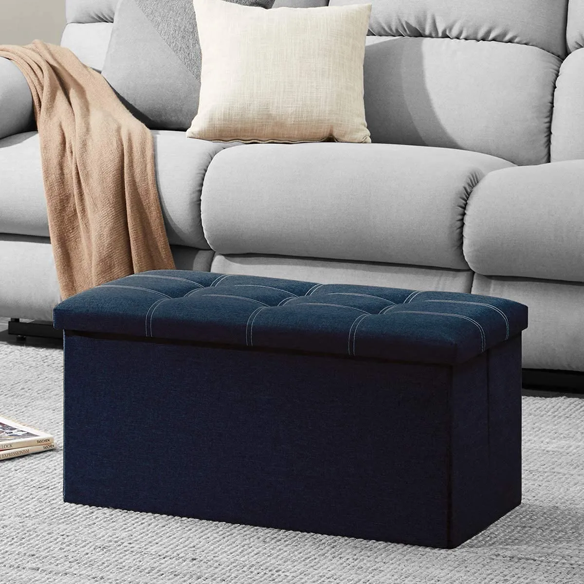 Fastunbox (Label) Luxury Furniture Square Foldable Storage Ottoman Coffee Cube Table Multipurpose Foot Rest Short Children Sofa Stool Bench Size (Xxx- Large (78 X 38 X 39 C.M.), Blue)