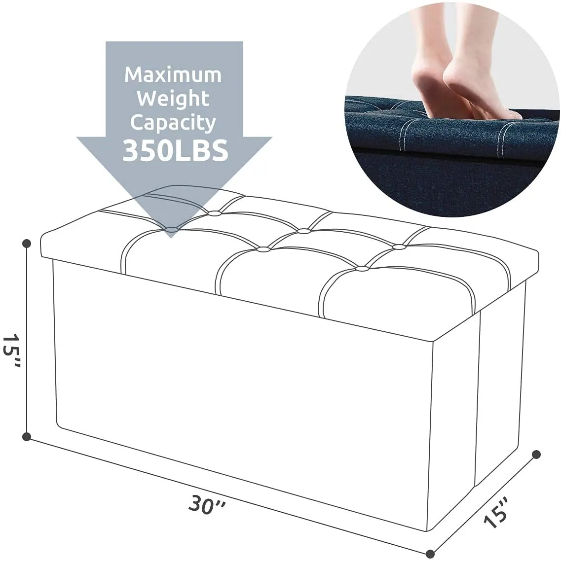 Fastunbox (Label) Luxury Furniture Square Foldable Storage Ottoman Coffee Cube Table Multipurpose Foot Rest Short Children Sofa Stool Bench Size (Xxx- Large (78 X 38 X 39 C.M.), Blue)