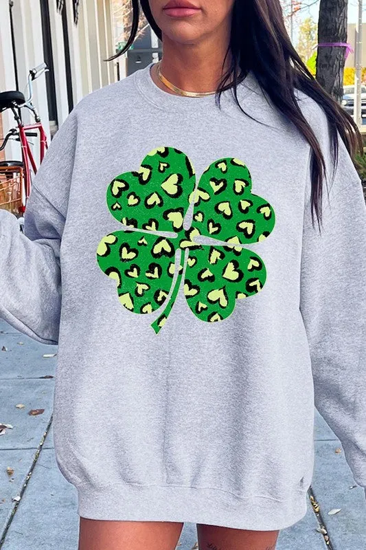 Four Leaf Clover Graphic Fleece Sweatshirts