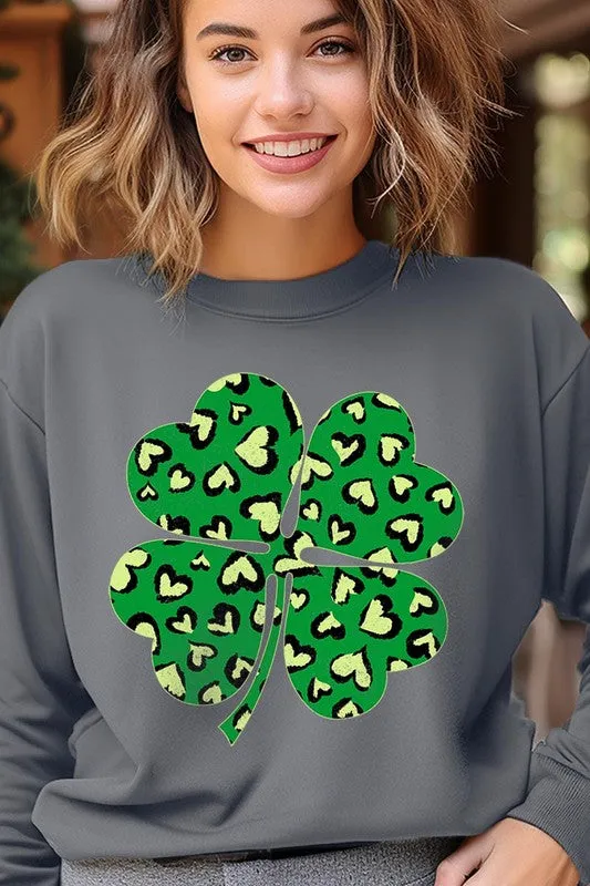 Four Leaf Clover Graphic Fleece Sweatshirts