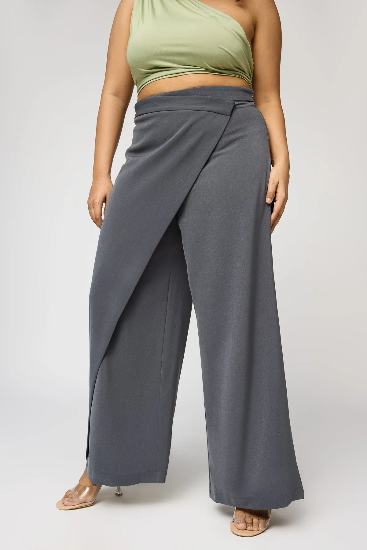 Gentle Grey Curve Pareo Korean Pants