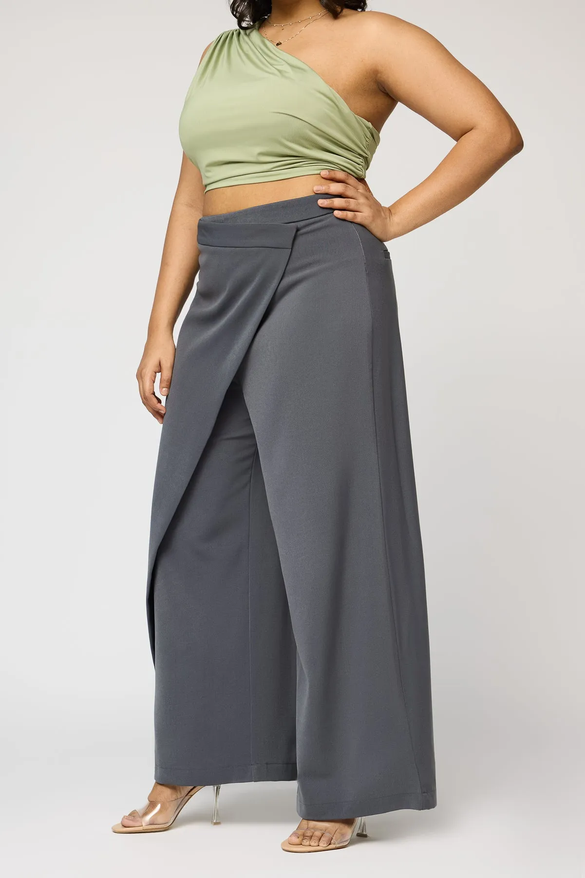 Gentle Grey Curve Pareo Korean Pants