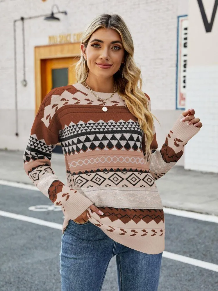 Geometric Print Knit Sweater