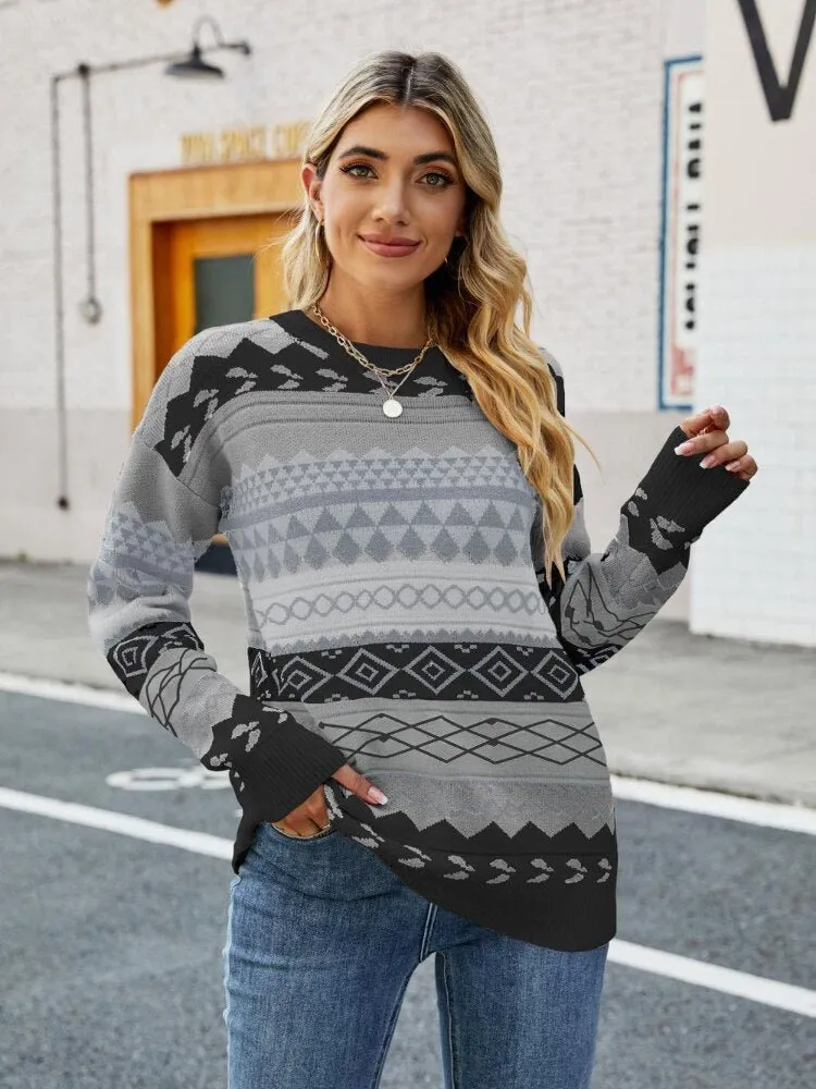 Geometric Print Knit Sweater