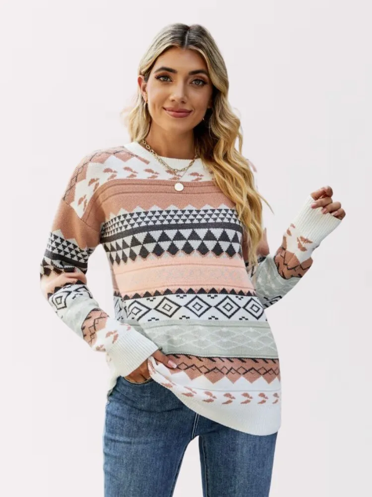 Geometric Print Knit Sweater