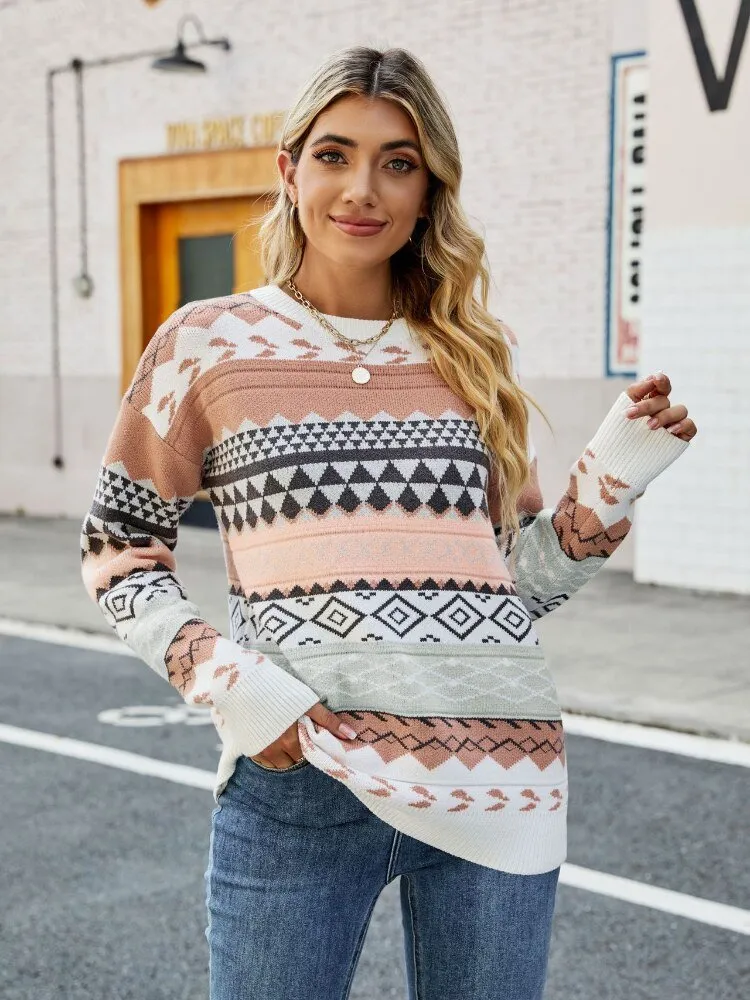 Geometric Print Knit Sweater