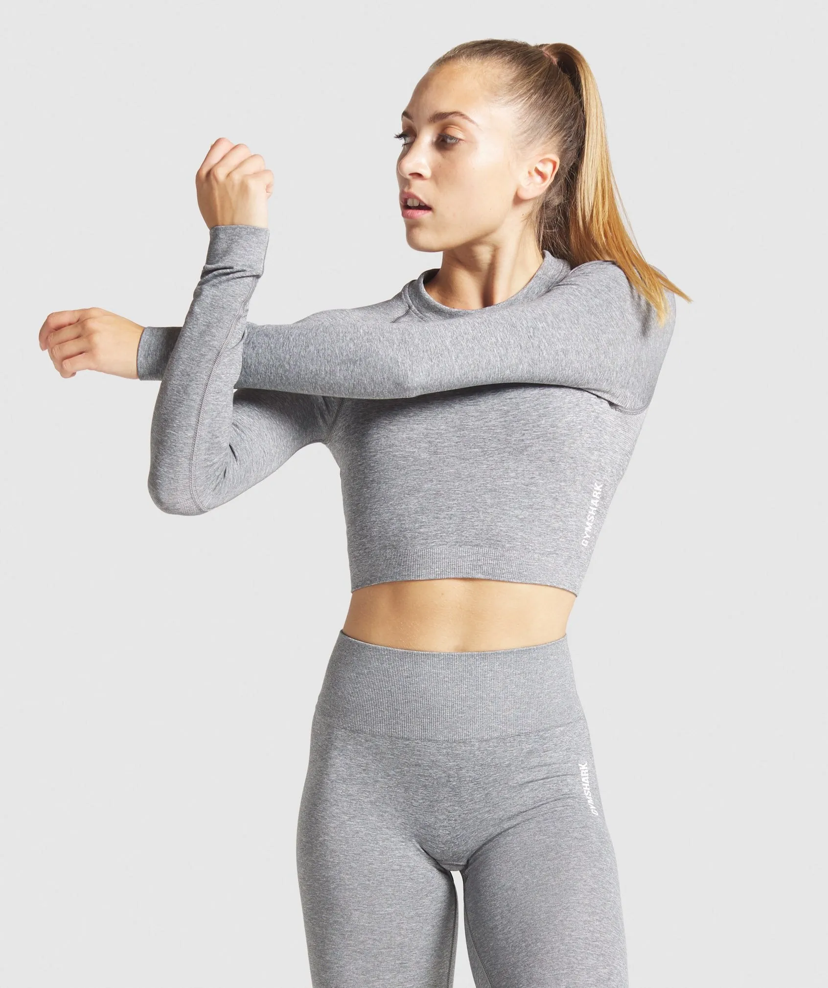 Gymshark Adapt Marl Seamless Long Sleeve Crop Top - Grey