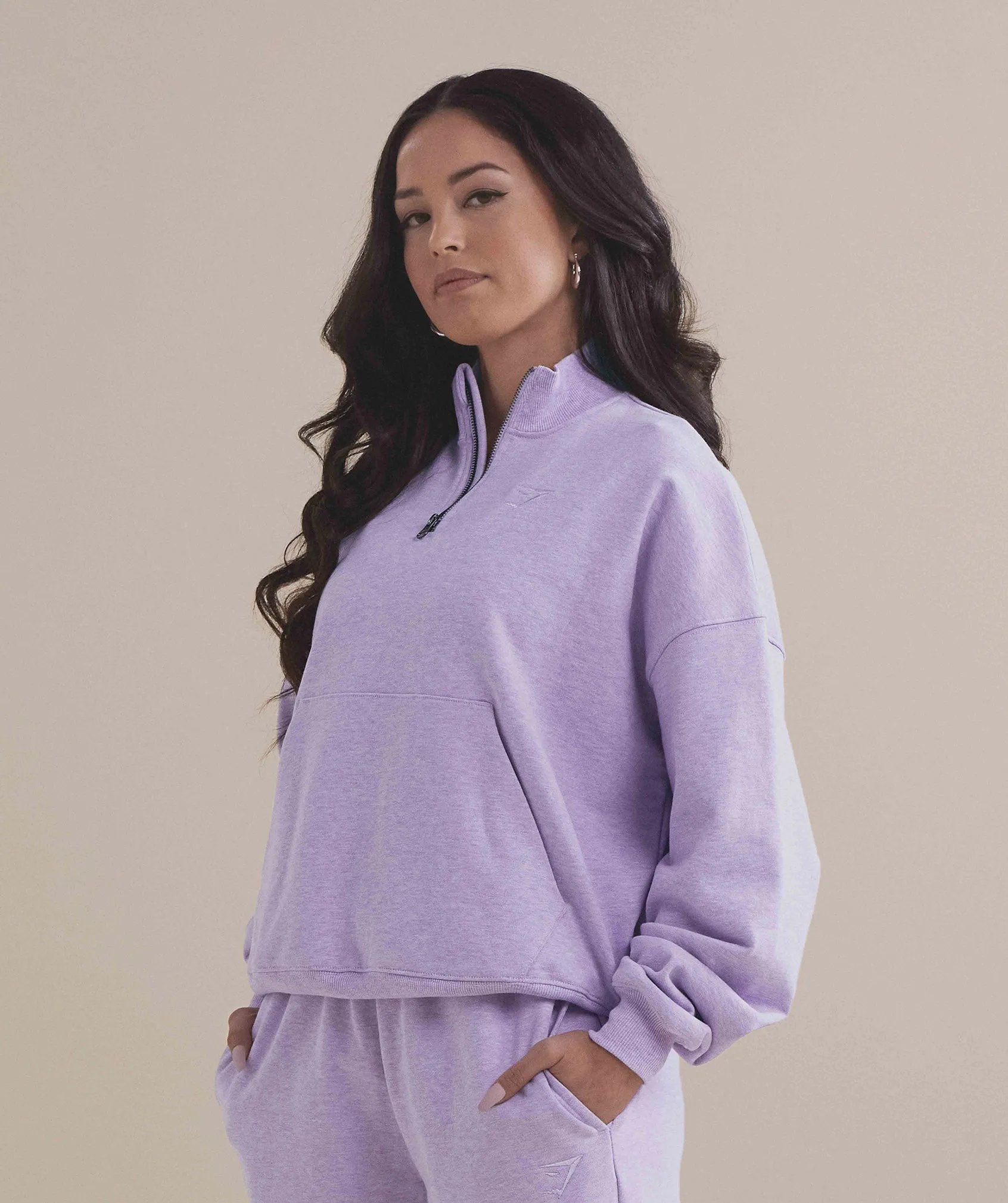 Gymshark Rest Day Sweats 1/2 Zip Pullover - Aura Lilac Marl