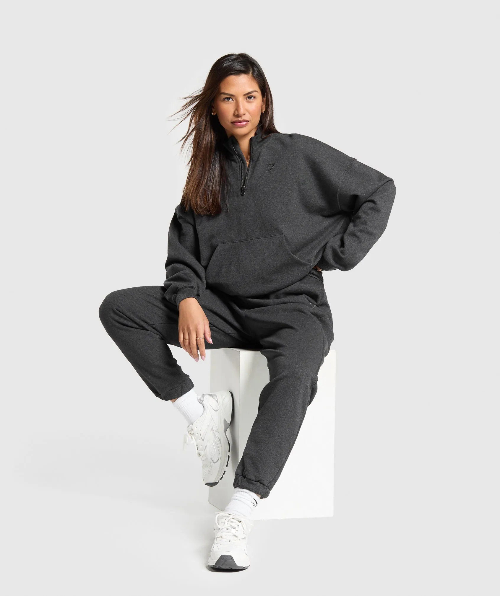 Gymshark Rest Day Sweats 1/2 Zip Pullover - Black Core Marl