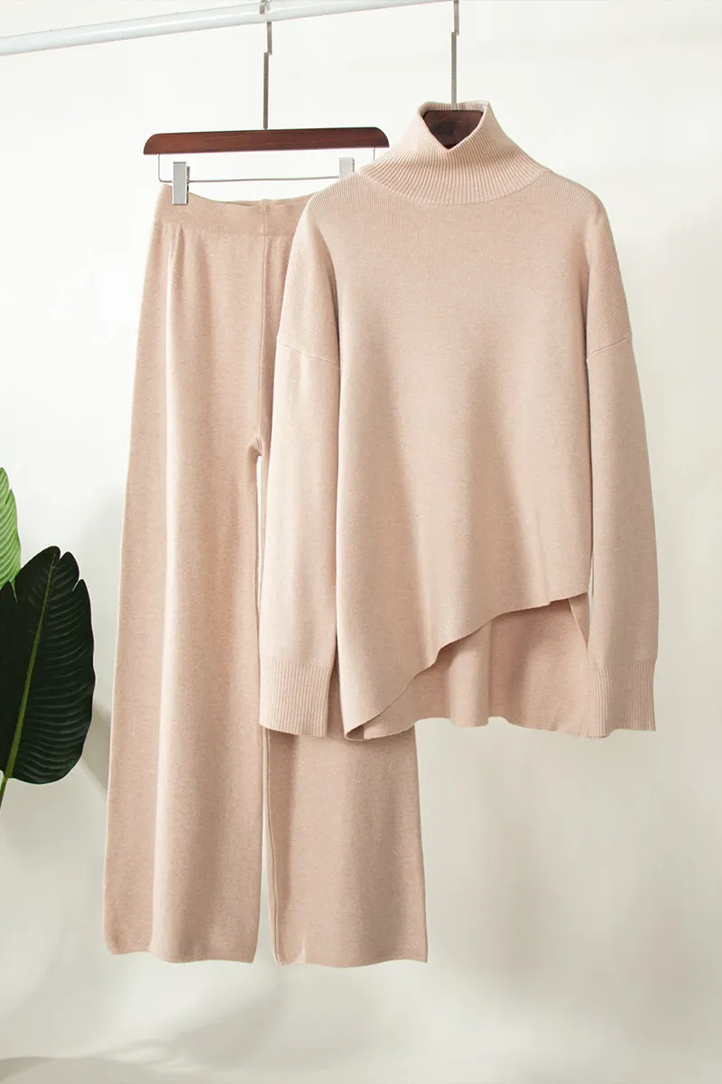 HUQ1360 Solid color half turtleneck sweater suit