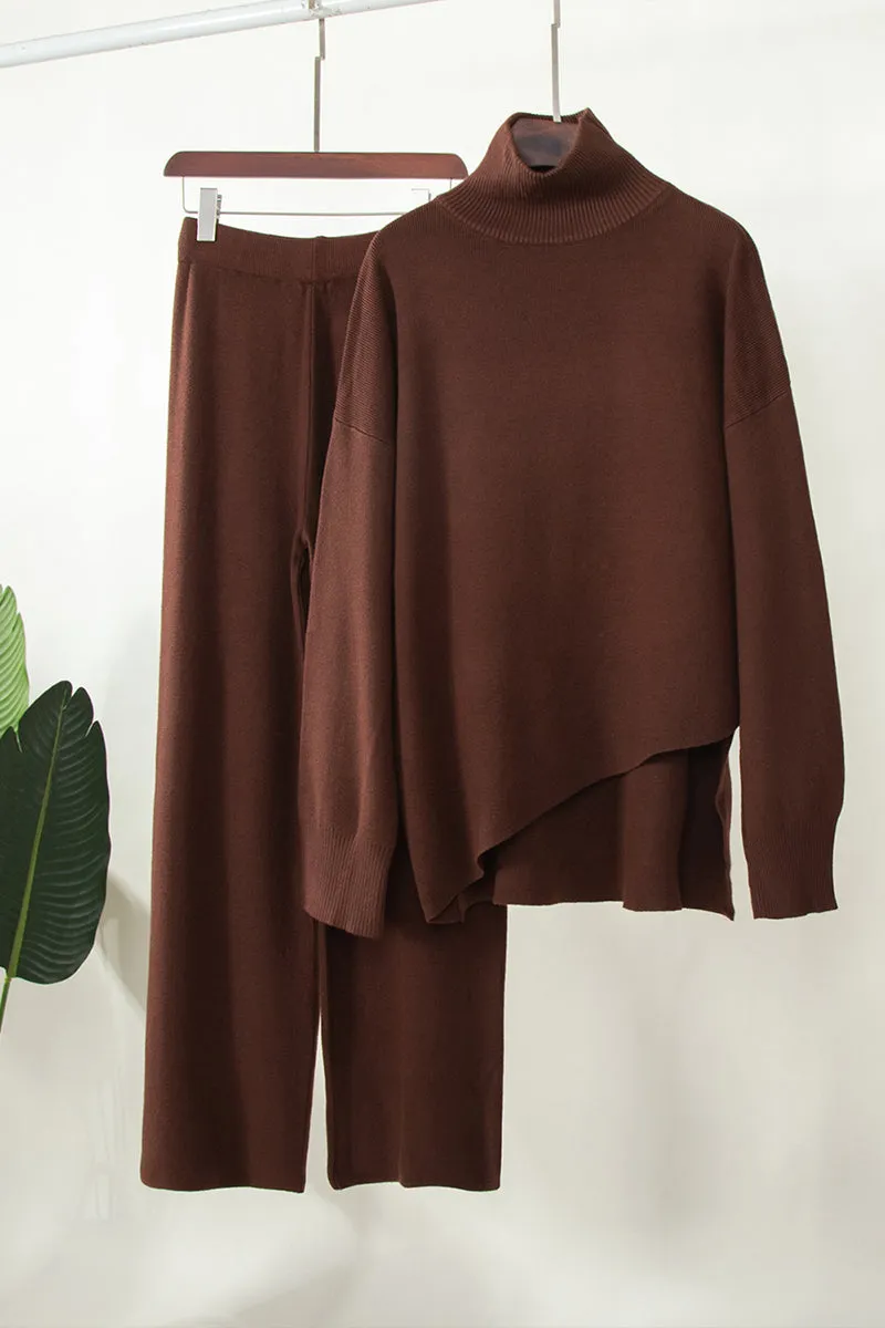 HUQ1360 Solid color half turtleneck sweater suit