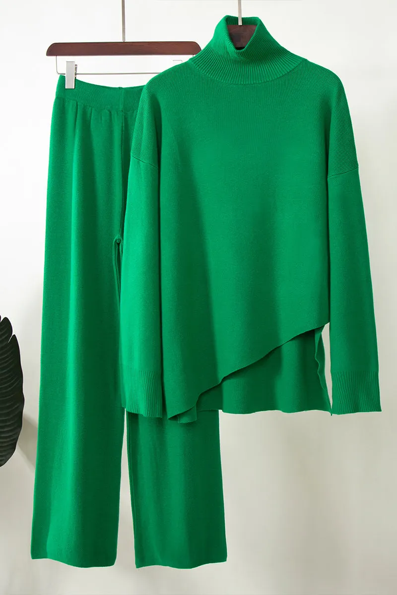 HUQ1360 Solid color half turtleneck sweater suit