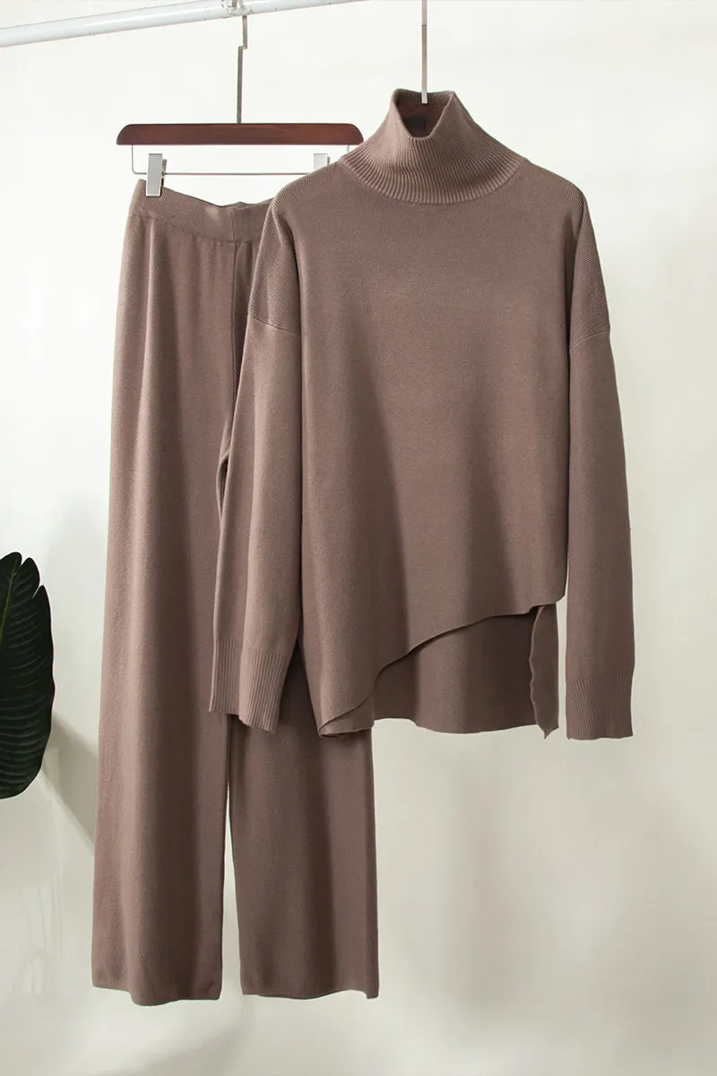 HUQ1360 Solid color half turtleneck sweater suit