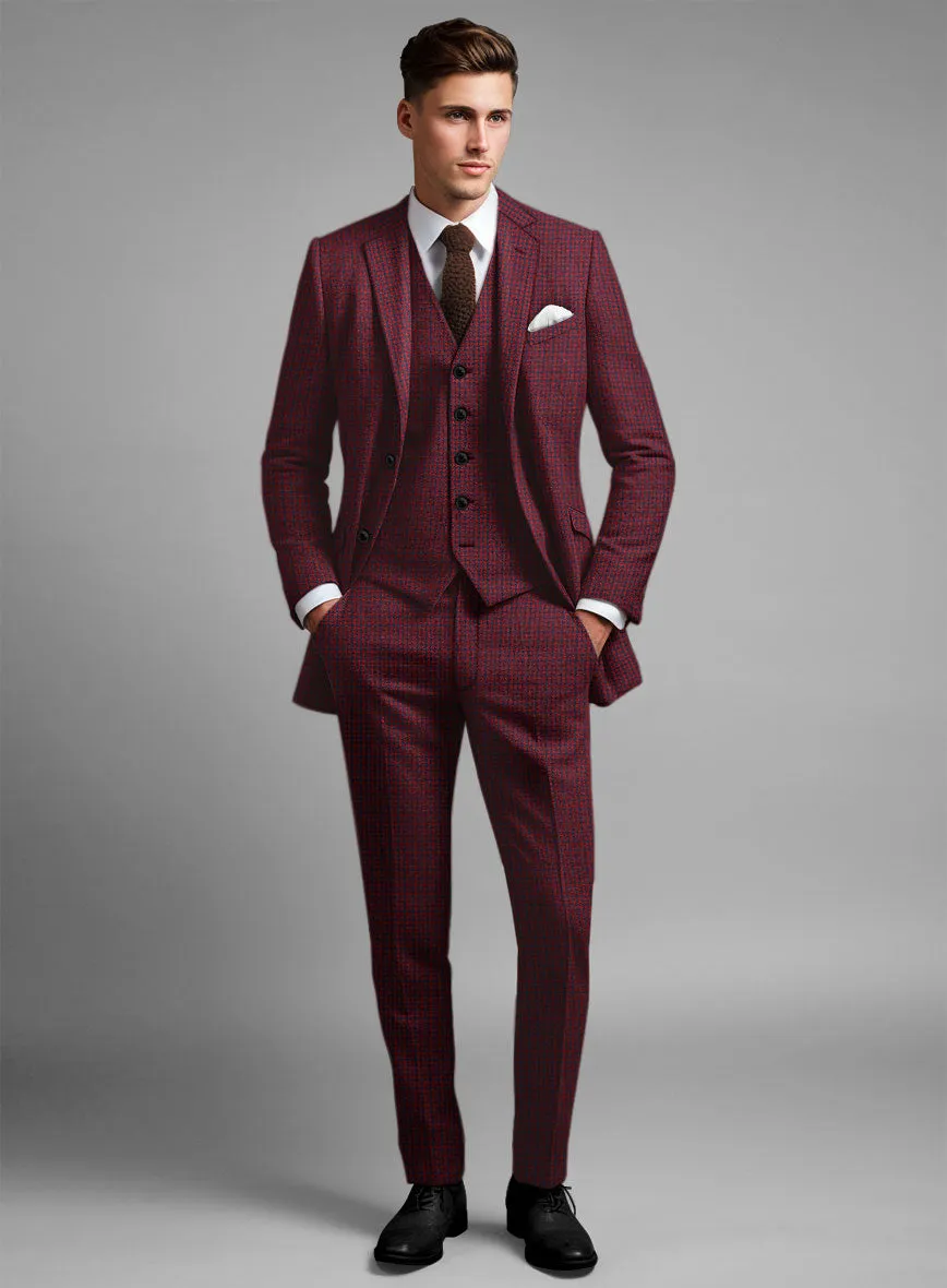 Italian Red Houndstooth Tweed Suit