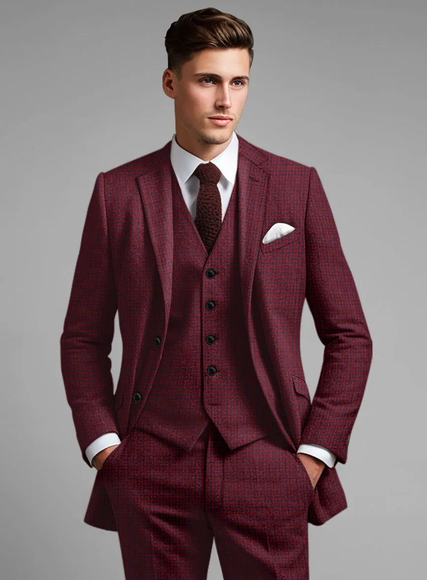 Italian Red Houndstooth Tweed Suit