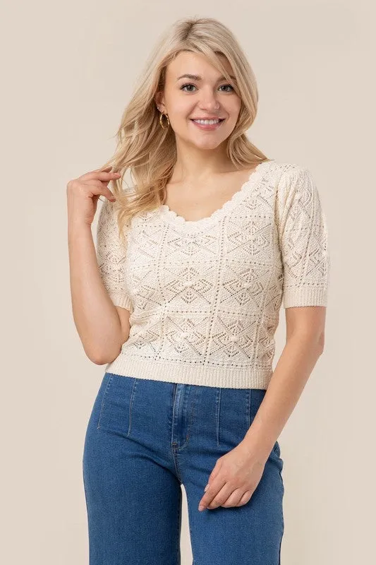 Ivory Crochet Knit Top